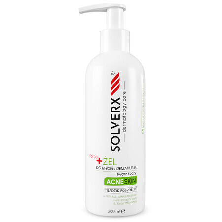 Solverx Acne Skin Forte, gel detergente e struccante per viso e occhi, 200 ml