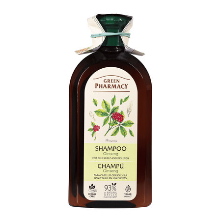 Farmacia Verde, shampoo per capelli grassi alla base e secchi alle punte, ginseng, 350 ml