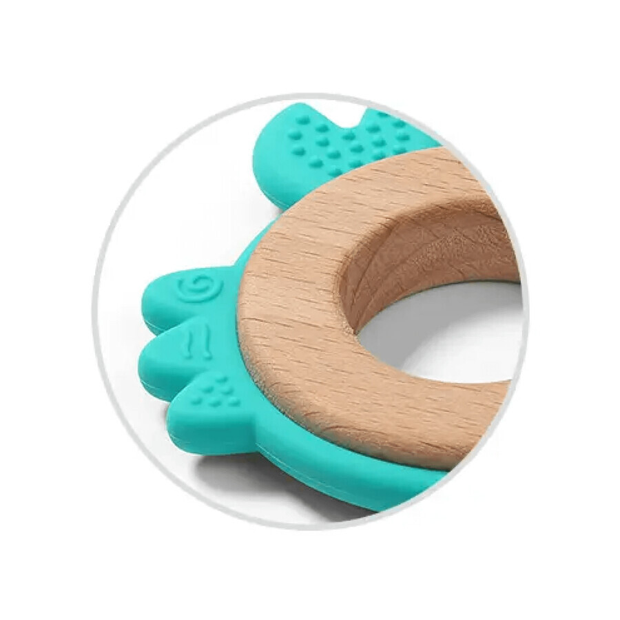 BabyOno wooden-silicone toy, crab, turquoise, from birth, 1 pc.