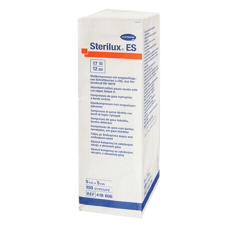 Sterilux ES, unsterile Mulltupfer, 17-fädig, 12 Lagen, 5 cm x 5 cm, 100 Stück