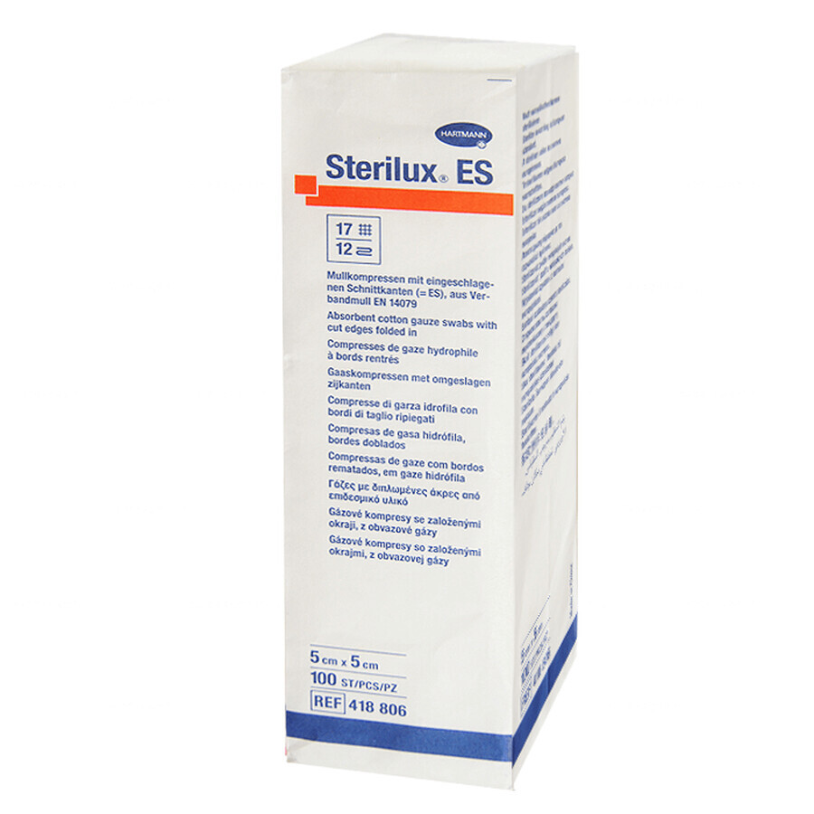 Sterilux ES, unsterile Mulltupfer, 17-fädig, 12 Lagen, 5 cm x 5 cm, 100 Stück