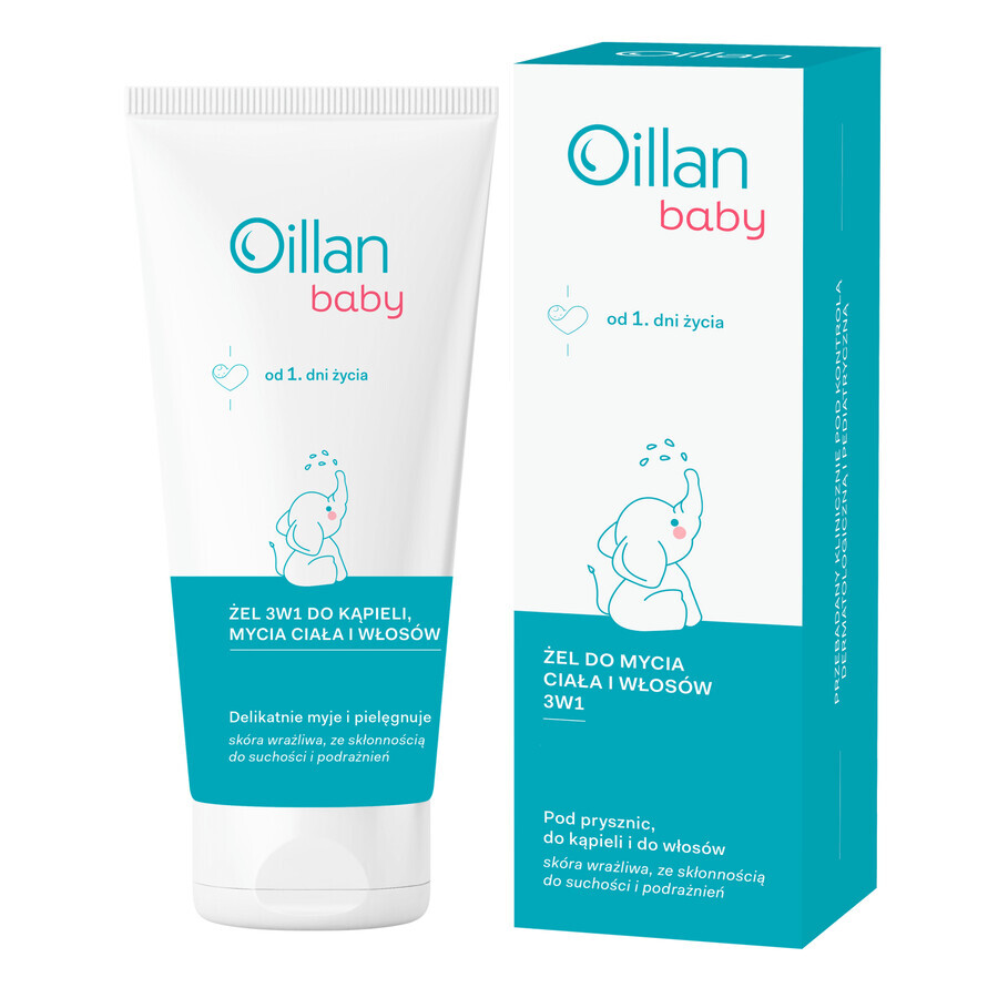 Oillan Baby, Bade-, Körper- und Haargel 3in1, ab dem ersten Lebenstag, 200 ml