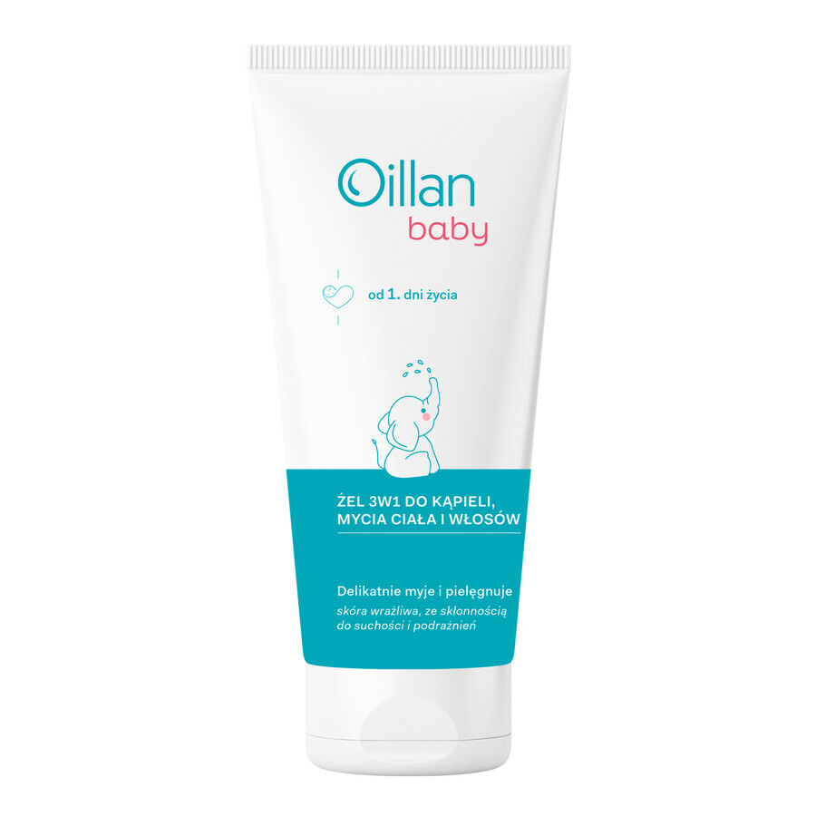 Oillan Baby, Bade-, Körper- und Haargel 3in1, ab dem ersten Lebenstag, 200 ml