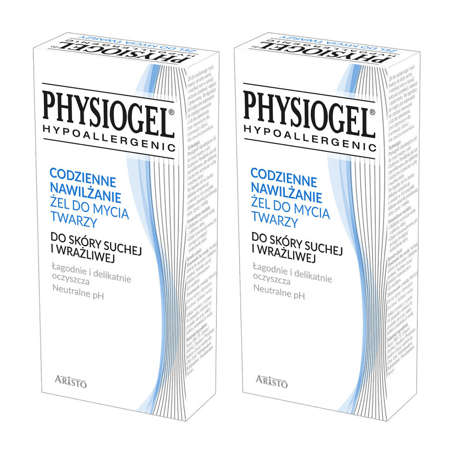 Physiogel Daily Moisturising Gel Facial Wash, peau sèche et sensible, 2 x 150 ml CONTAMINATED PACKAGING