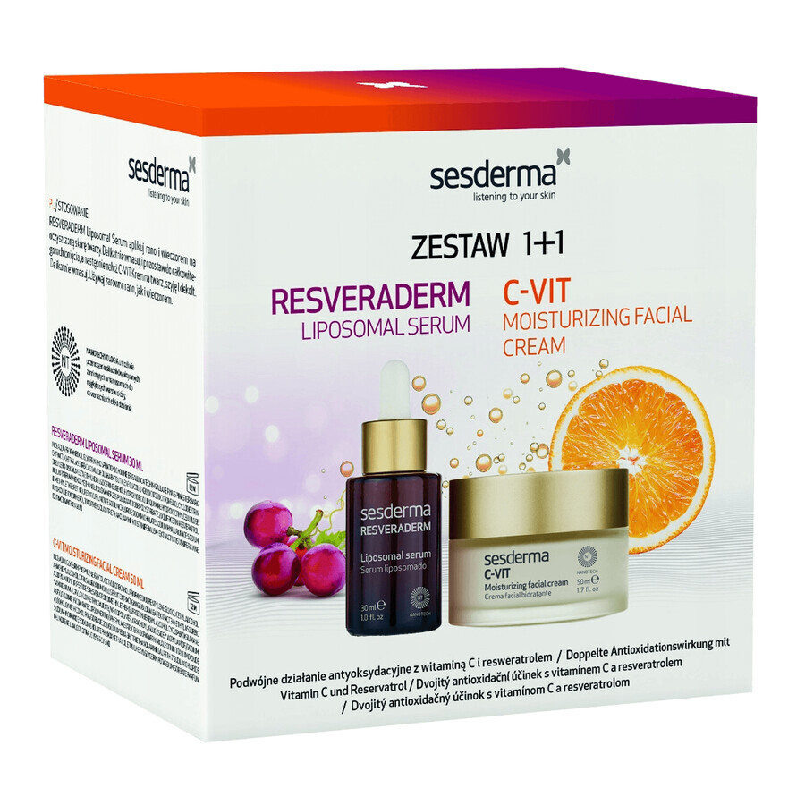 Set Sesderma, C-Vit, crema facial hidratante, 50 ml + Resveraderm Antiox, sérum liposomado, 30 ml