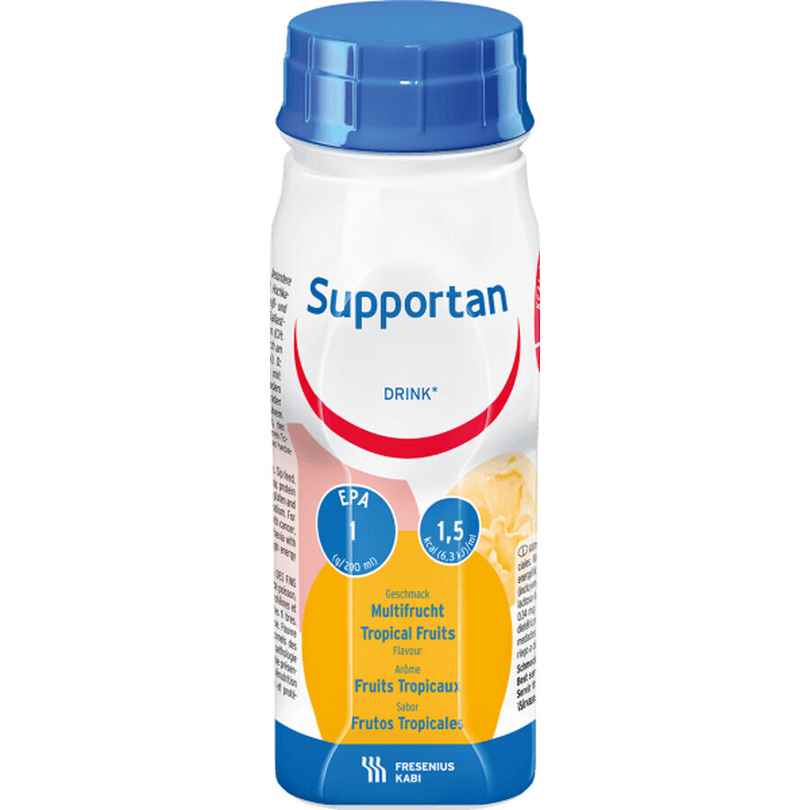 Supportan Drink, Nährstoffpräparat, Geschmacksrichtung tropische Früchte, 4 x 200 ml 