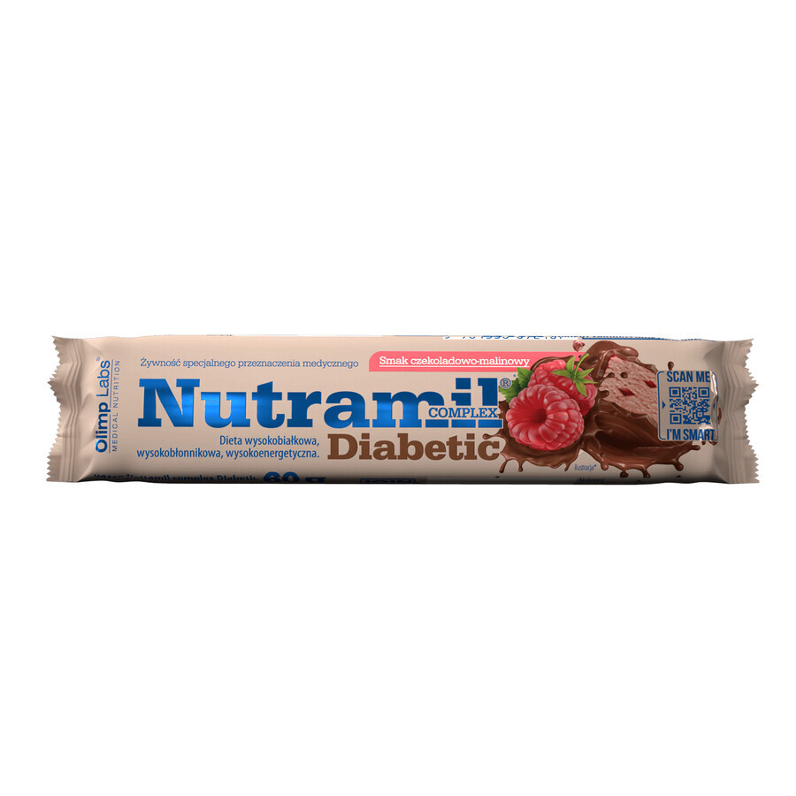 Olimp Nutramil Complex Diabetic, baton, aromă de ciocolată și zmeură, 60 g