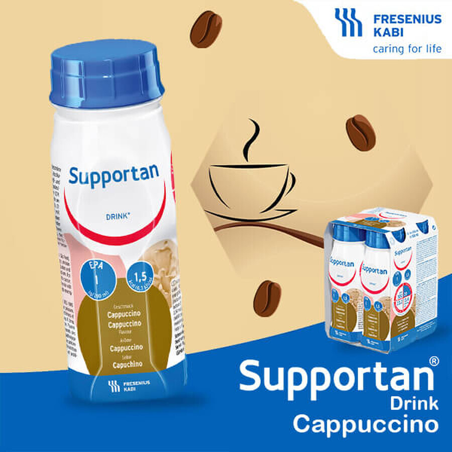 Supportan bevanda nutriente al gusto di cappuccino, 4 x 200 ml, Fresenius Kabi