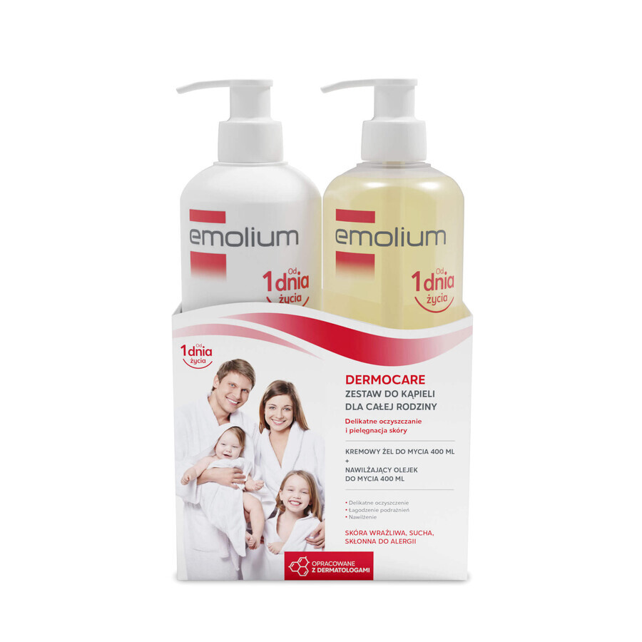 Emolium Dermocare set, hydraterende wasolie, vanaf 3 maanden, 400 ml + romige wasgel, vanaf 1 maand, 400 ml