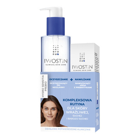 Set Iwostin Hydro Sensitia Prebio, gel micellare, 200 ml + crema idratante, 50 ml