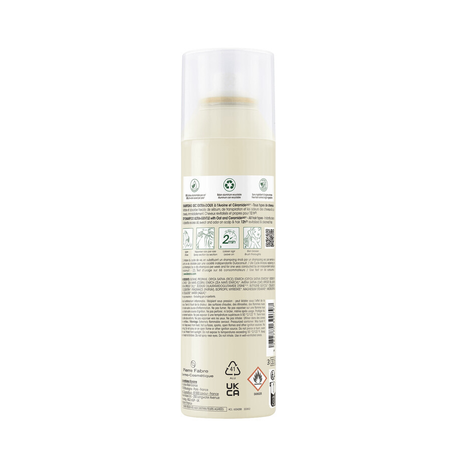 Klorane, ultra-mildes Trockenshampoo mit Hafermilch, 150 ml