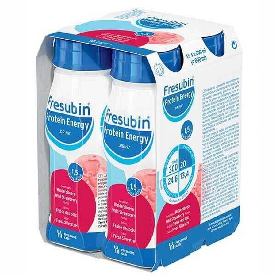 Fresubin Protein Energy Drink with strawberry flavor, 4 x 200 ml, Fresenius Kabi