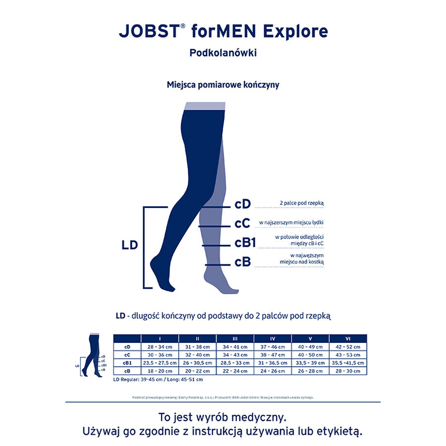 Jobst For Men Explore Knee Compression Socks CCL2 Closed Toe Size 4 Black