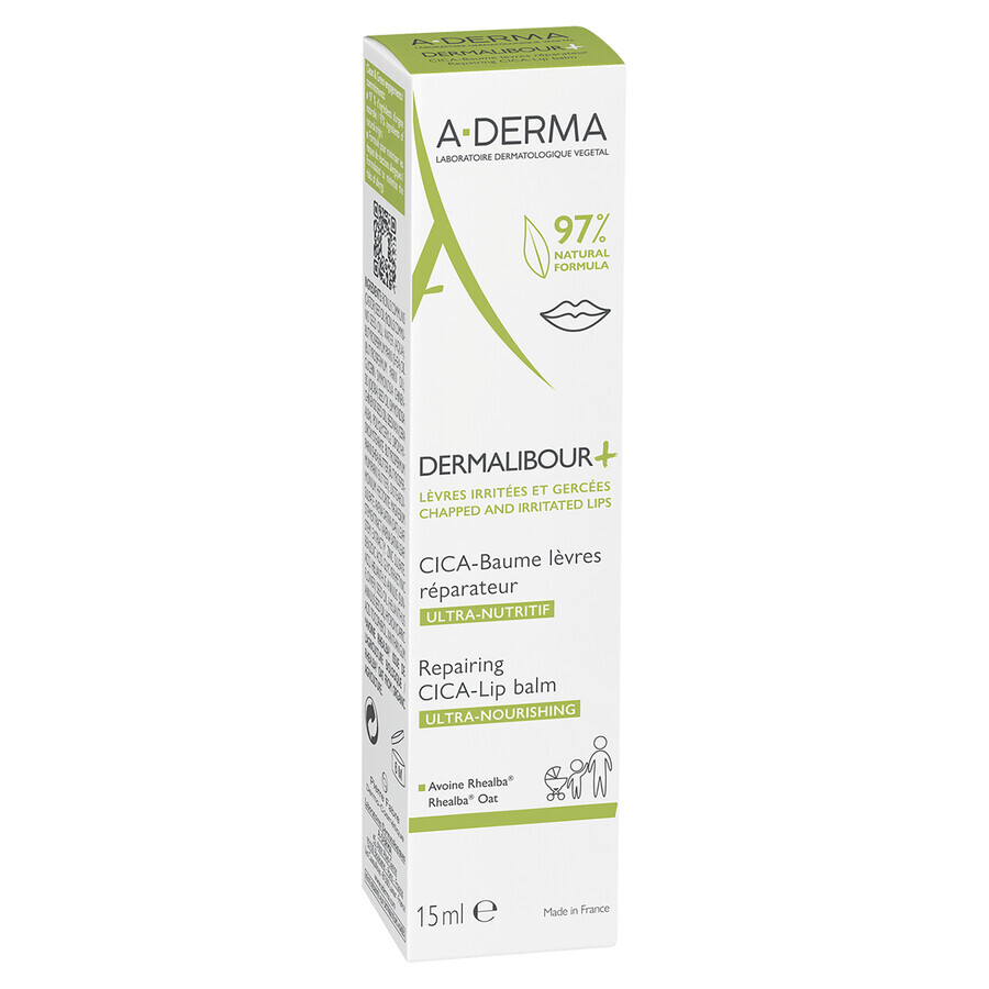 A-Derma Dermalibour+ Cica, balsamo labbra rigenerante, 15 ml