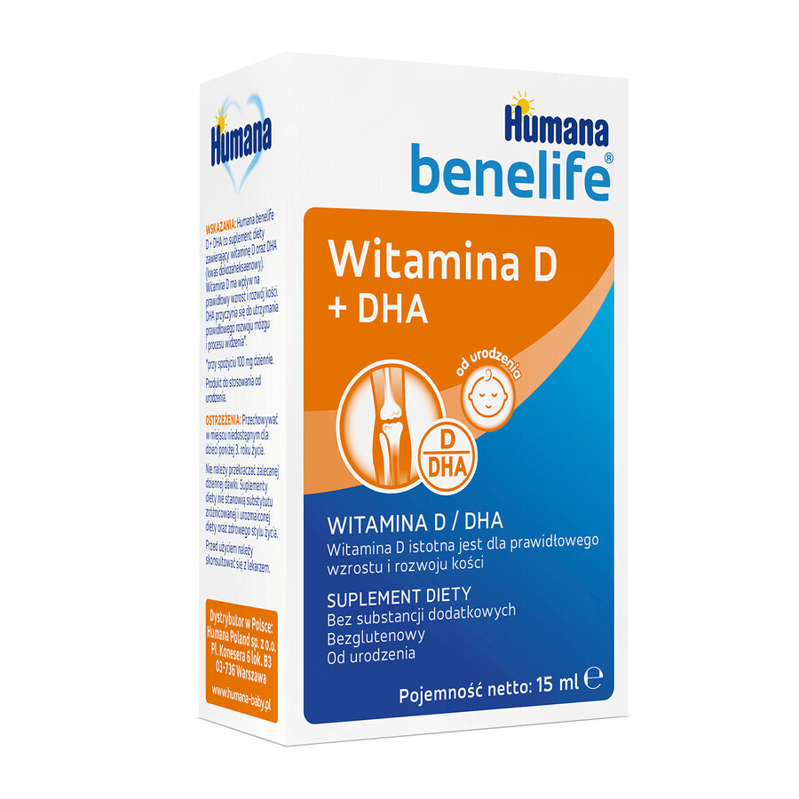 Humana Benelife Vitamin D + DHA, from birth, 15 ml