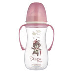 Canpol Babies Easy Start, biberon anticolica, bocca larga, con manici, Bonjur Paris, rosa, da 12 mesi, 300 ml