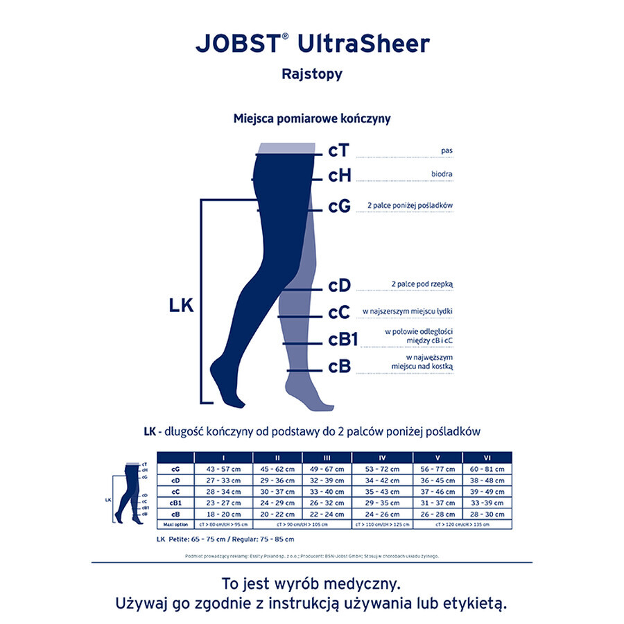 Jobst Ultra Sheer, colanți de compresie, CCL2, deget închis, mărimea 5, negru