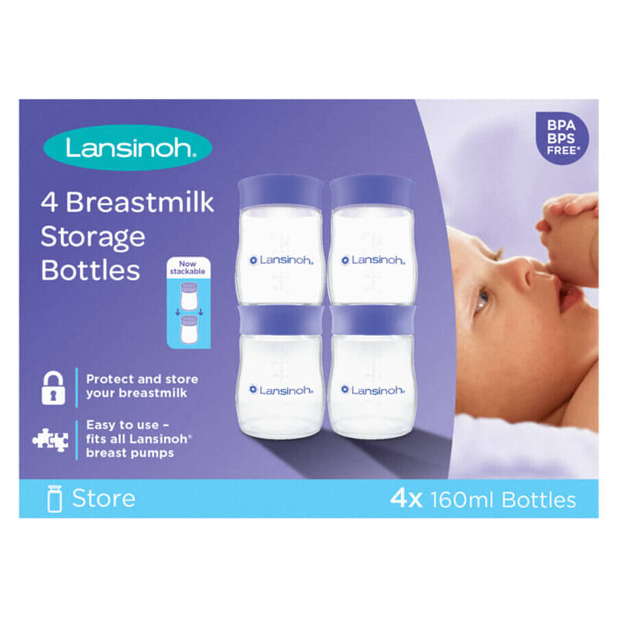 Lansinoh, Flaschen zur Aufbewahrung von Muttermilch, 4 x 160 ml