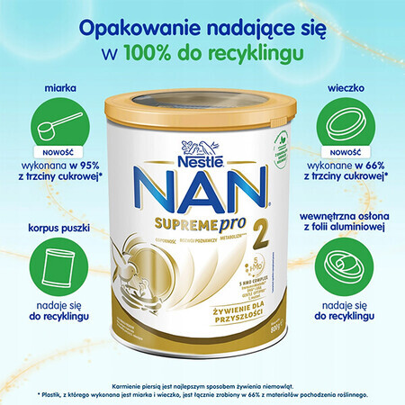 Nestle NAN Supremepro 2 HMO, leche de continuación para lactantes mayores de 6 meses, 800 g