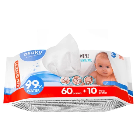 AKUKU, vochtige doekjes, A0031, vanaf de geboorte, 60 stuks + 10 gratis