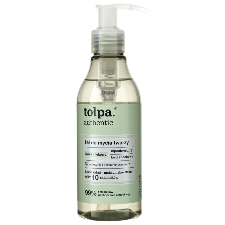 Tolpa Authentic, gel limpiador facial, ácido láctico, 195 ml