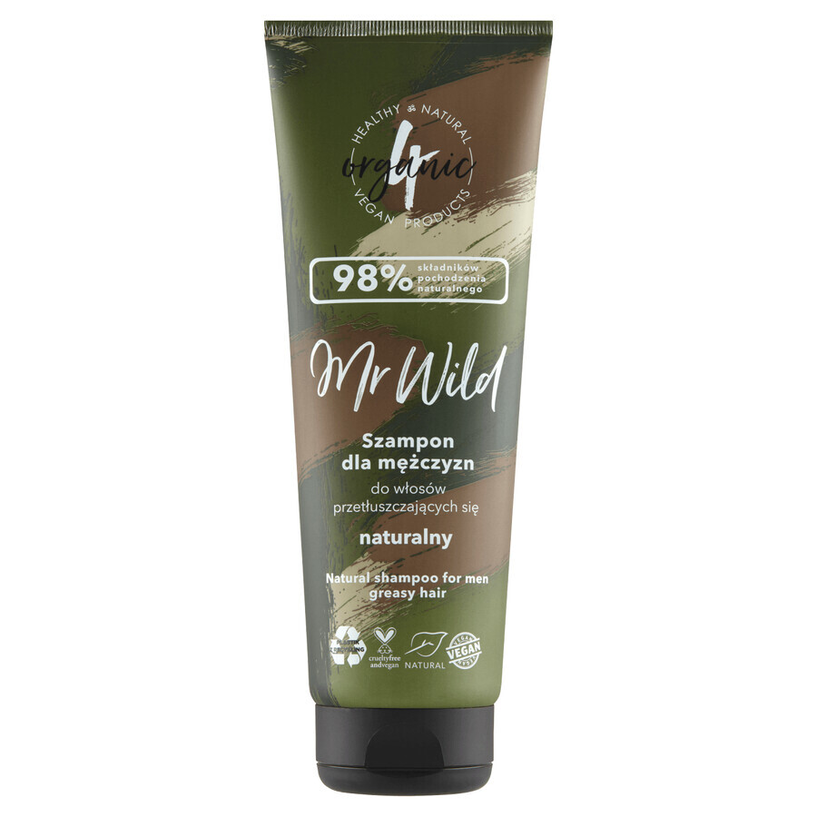 4Organic Mr Wild, natuurlijke shampoo voor vet haar van mannen, 250 ml