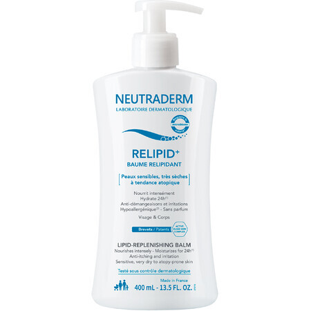 Neutraderm Relipid+, loțiune de regenerare a lipidelor pentru față și corp, piele sensibilă, foarte uscată și atopică, 400 ml