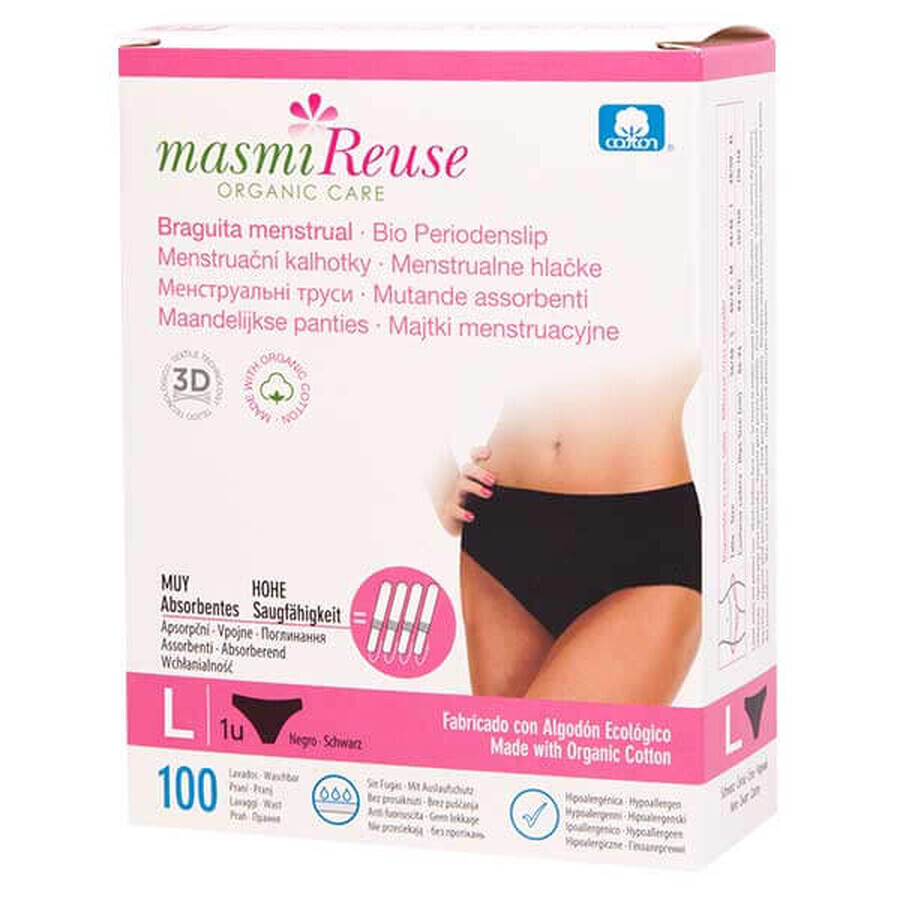 Masmi Reuse, menstrual briefs, organic cotton, black, size L, 102-110 cm, 1 pc