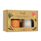 Hagi Warming Set, Körperpeeling mit Muskatnuss und Zimt, 300g + Sojakerze, Spicy Orange, 215ml