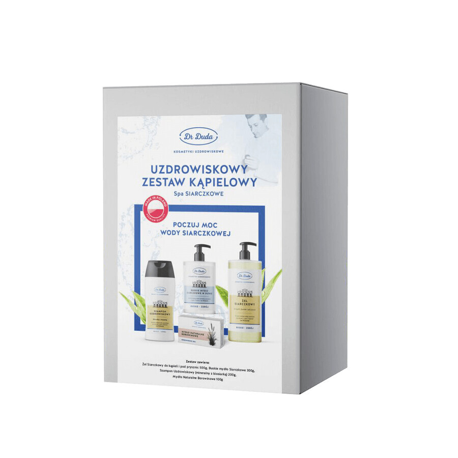 Dr. Duda Uzdrowiskowy Kąpielowy Set, Buschsulfidseife, 300 g + Wellness-Shampoo, 200 g + Bade- und Duschgel, 500 g + Schlammseife, 100 g