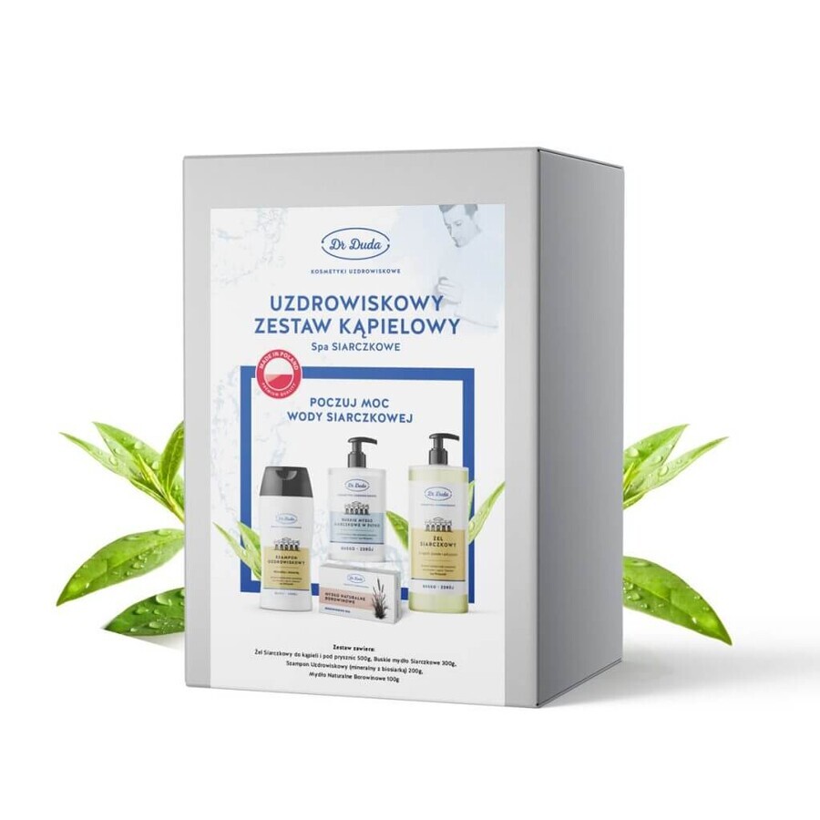 Dr. Duda Uzdrowiskowy Kąpielowy Set, Buschsulfidseife, 300 g + Wellness-Shampoo, 200 g + Bade- und Duschgel, 500 g + Schlammseife, 100 g