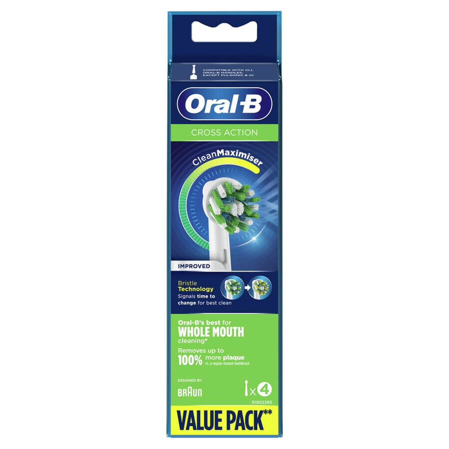 Oral-B Cross Action, Ersatzaufsätze für elektrische Zahnbürste Clean Maximiser, EB50-4, 4 Stück