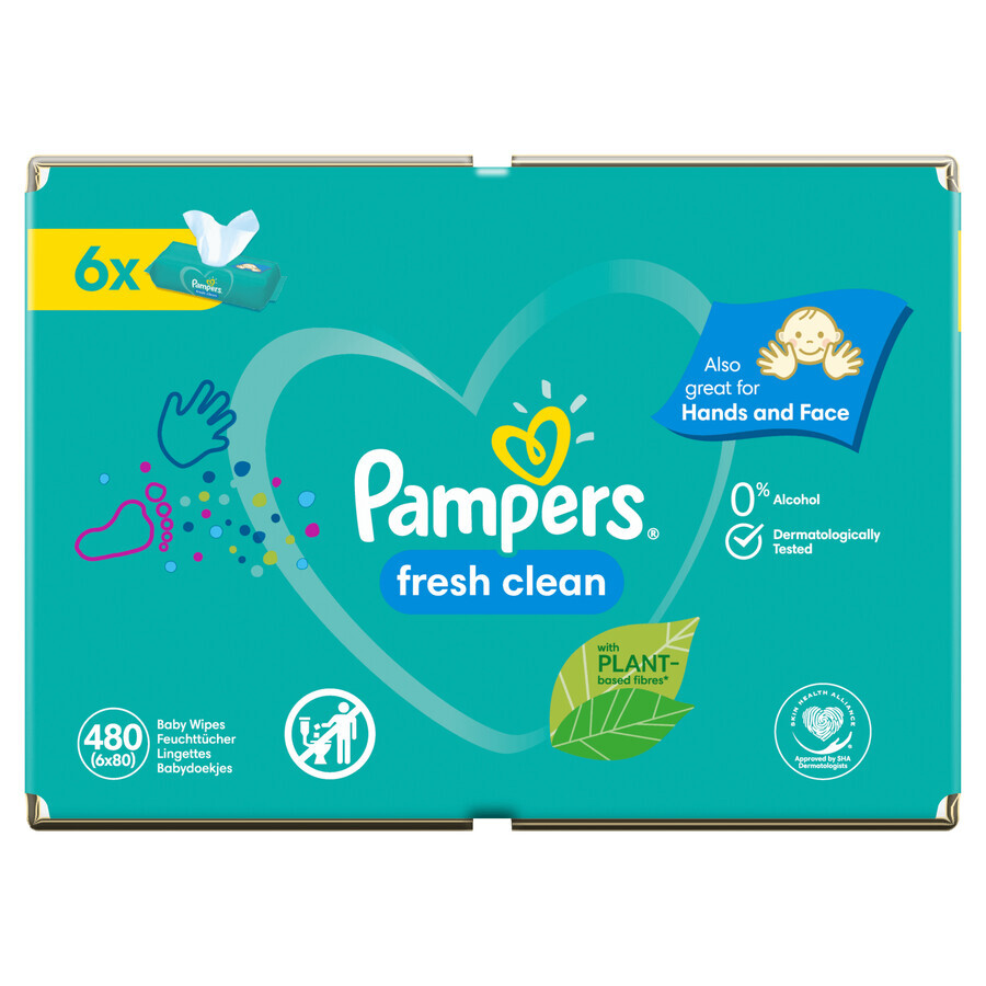 Pampers Fresh Clean, toallitas húmedas, 6 x 80 piezas