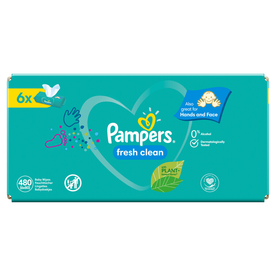 Pampers Fresh Clean, toallitas húmedas, 6 x 80 piezas