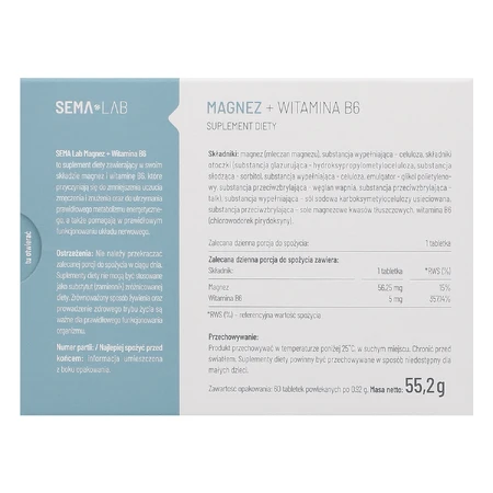 SEMA Lab Magnesium + Vitamin B6, 60 Filmtabletten