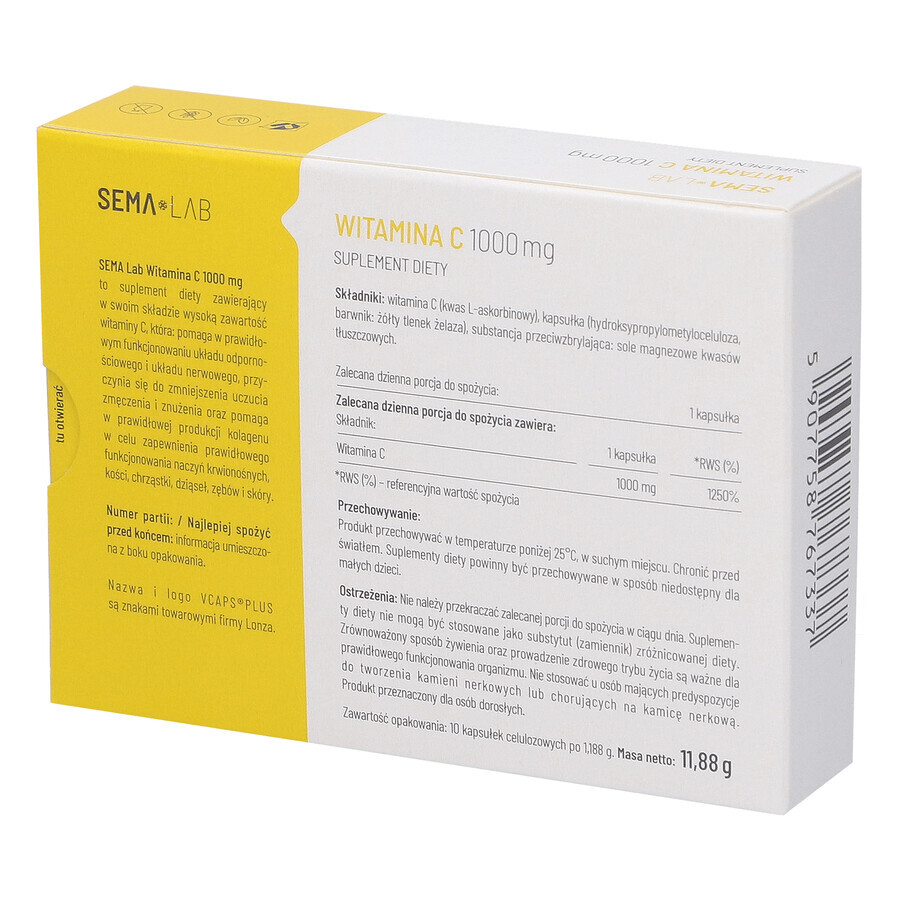 SEMA Lab Vitamina C 1000 mg, 10 capsule din celuloză