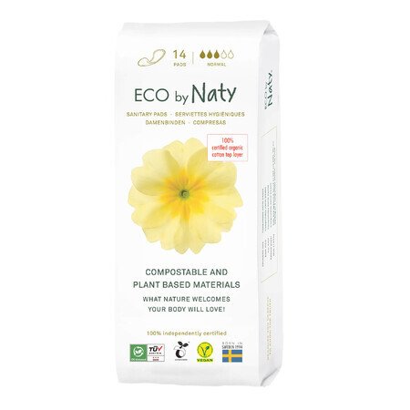 Eco By Naty, compresas ecológicas, compostables, Normal, 14 unid.