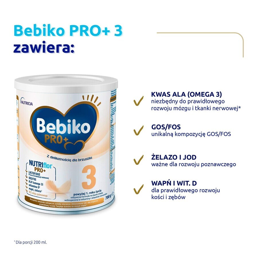 Bebiko Pro+ 3 Nutriflor Pro+, latte modificato, oltre 1 anno, 700 g