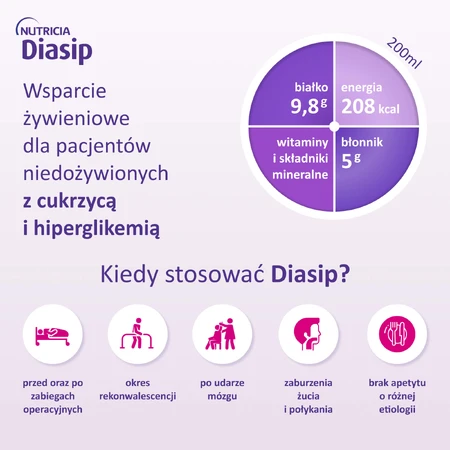 Diasip, Präparat für Diabetiker, Erdbeergeschmack, 4 x 200 ml