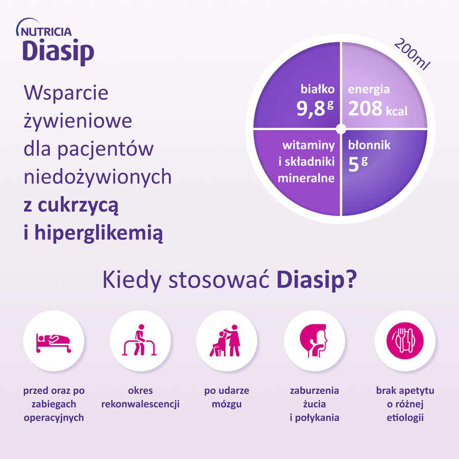 Diasip, diätetisches Präparat für Diabetiker, Erdbeergeschmack, 4 x 200 ml