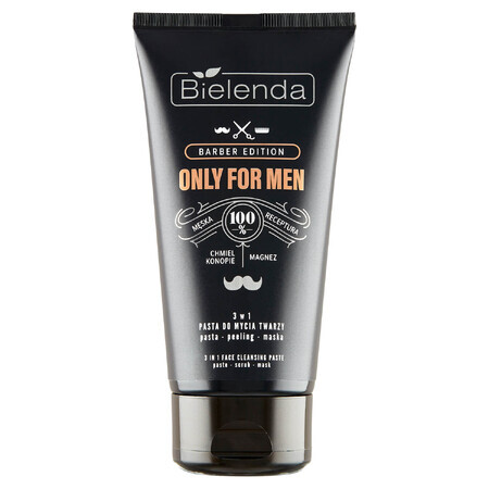 Bielenda Only For Men Barber Edition, spălare facială 3 în 1, pastă-mască de exfoliere, 150 g