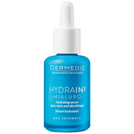 Dermedic Hydrain 3 Hialuro, feuchtigkeitsspendendes Serum für Gesicht, Hals und Dekolleté, dehydrierte und trockene Haut, 30 ml