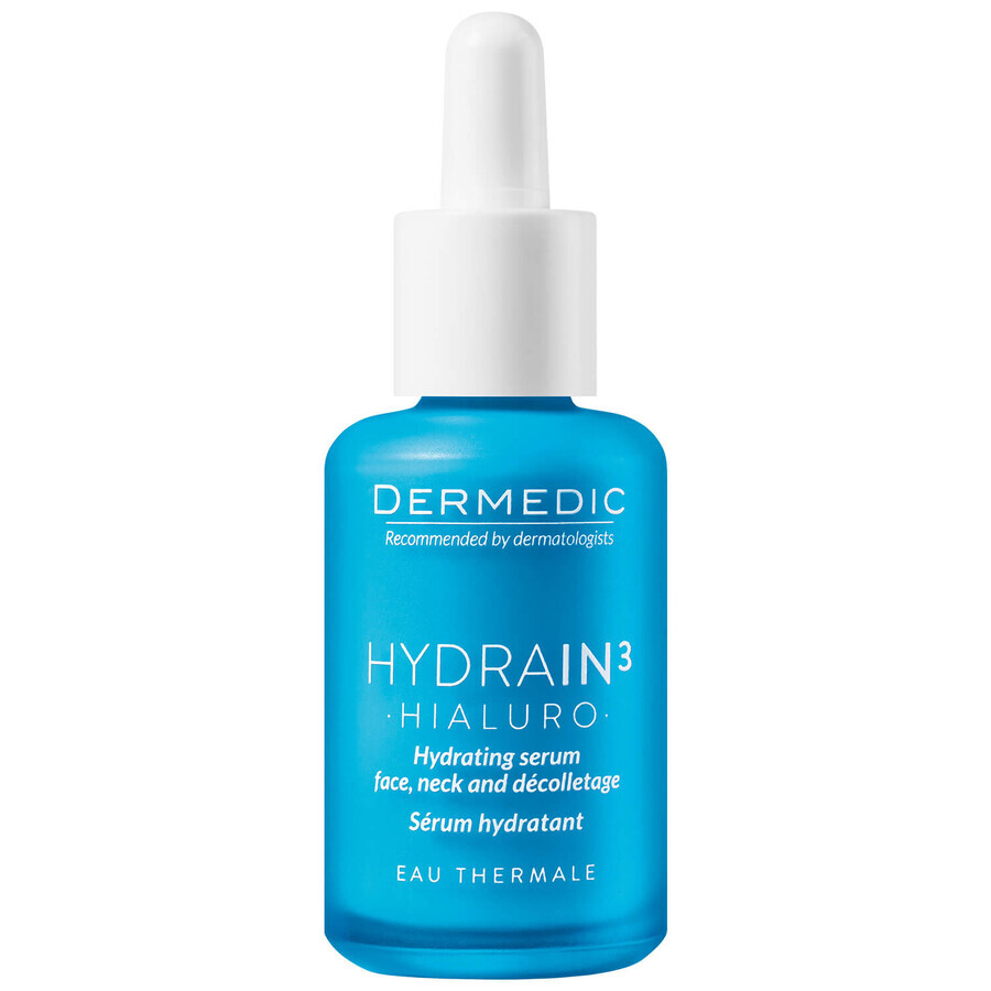 Dermedic Hydrain 3 Hialuro, feuchtigkeitsspendendes Serum für Gesicht, Hals und Dekolleté, dehydrierte und trockene Haut, 30 ml