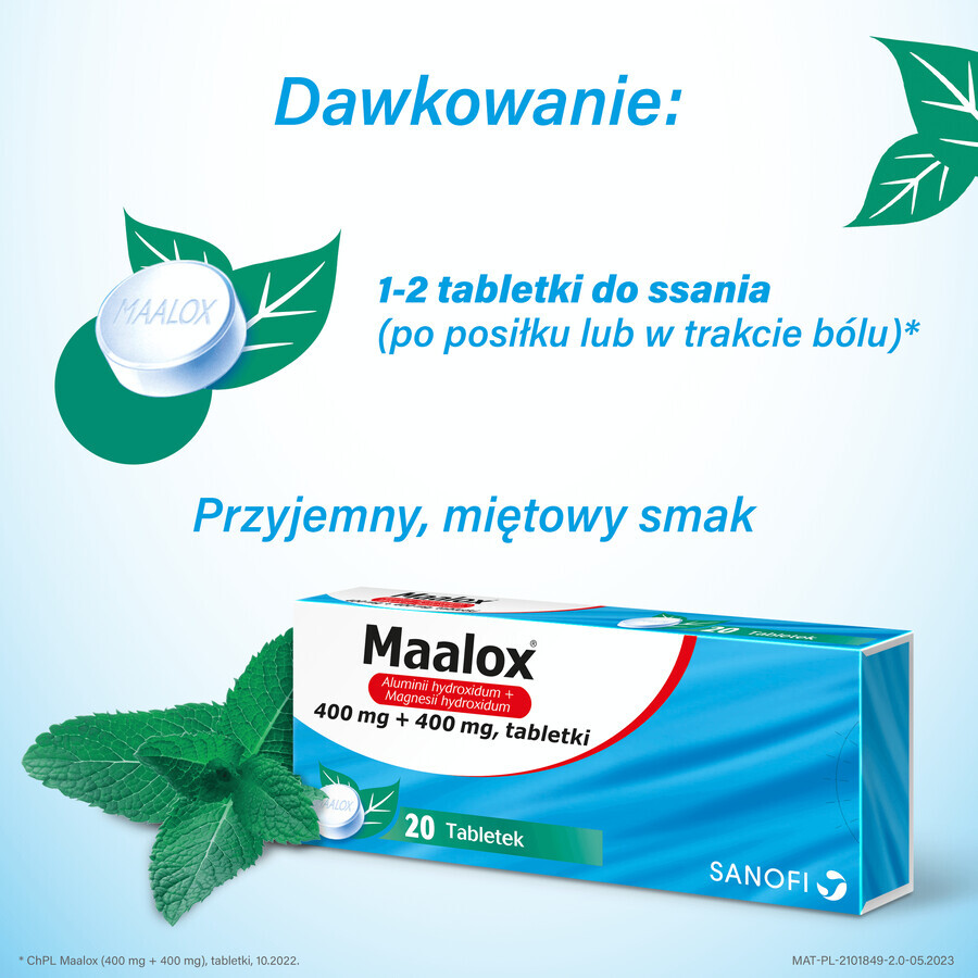 Maalox 400 mg + 400 mg, 20 Tabletten