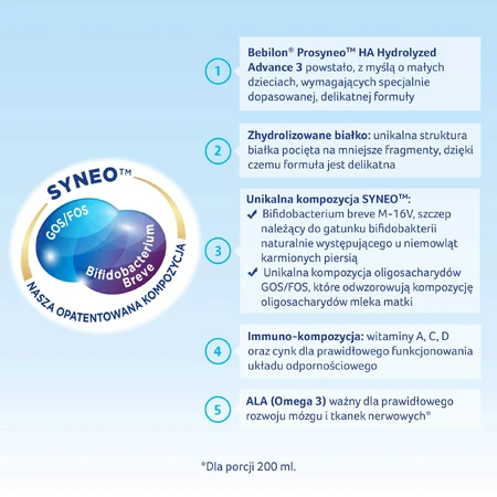 Bebilon Prosyneo HA Hydrolyzed Advance 3, mleko modyfikowane, po 1 roku, 400 g USZKODZONE OPAKOWANIE: ceny i cechy