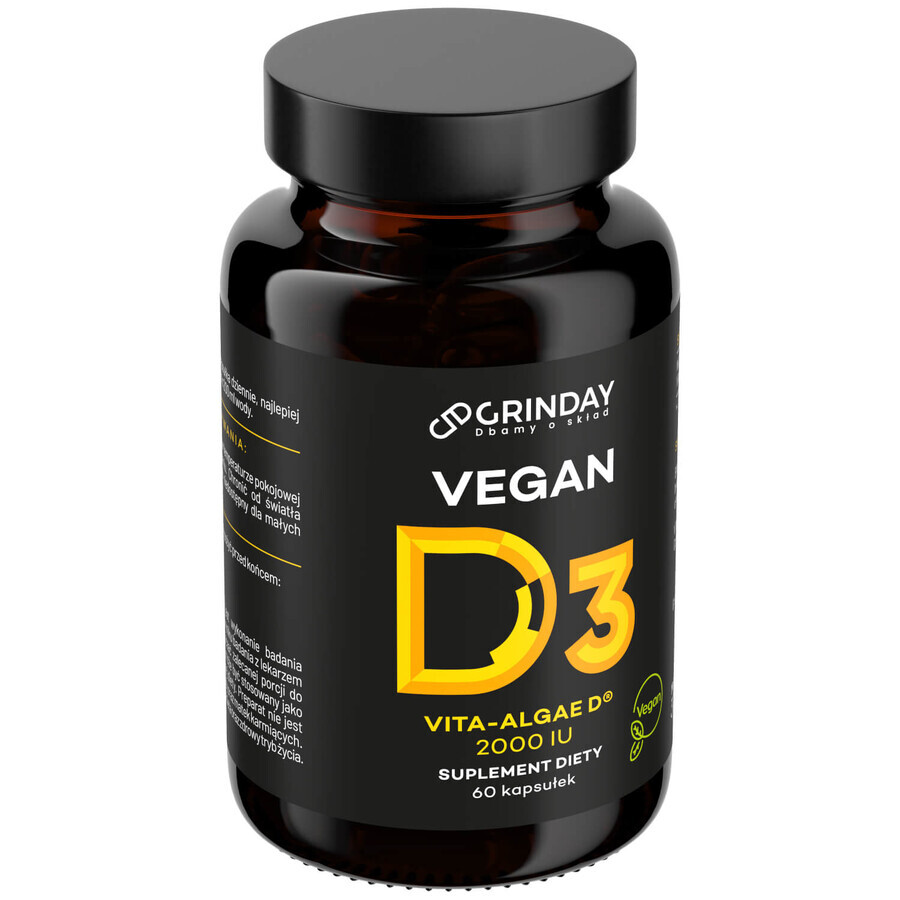 Grinday Vegan D3, vitamina D3 vegana 2000 UI, 60 capsule