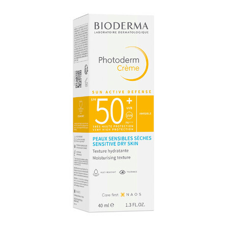 Bioderma Photoderm Creme, crème protectrice pour le visage, peau sèche, SPF 50+, 40 ml