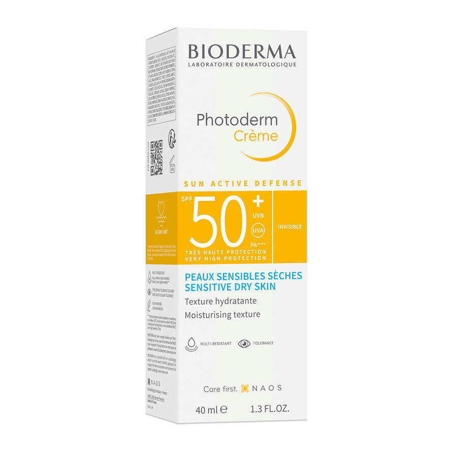 Bioderma Photoderm Creme, crème protectrice pour le visage, peau sèche, SPF 50+, 40 ml