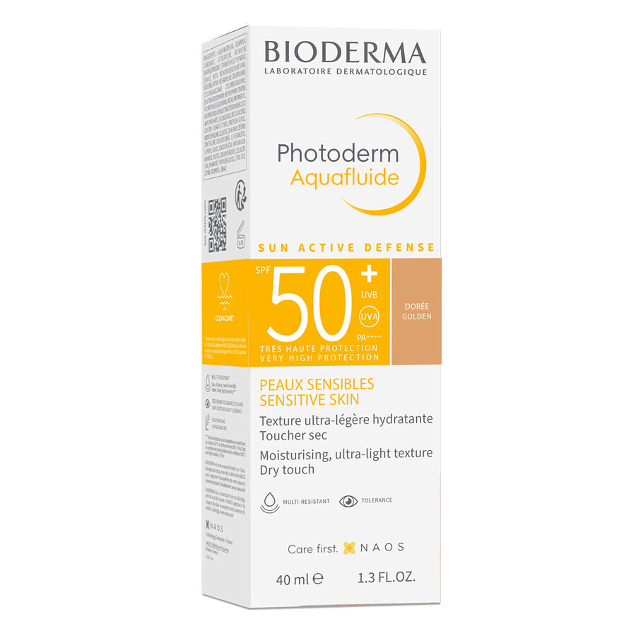 Bioderma Photoderm Aquafluide, ultraleichtes Fluid für empfindliche Haut, dunkler Farbton, SPF 50+, 40 ml