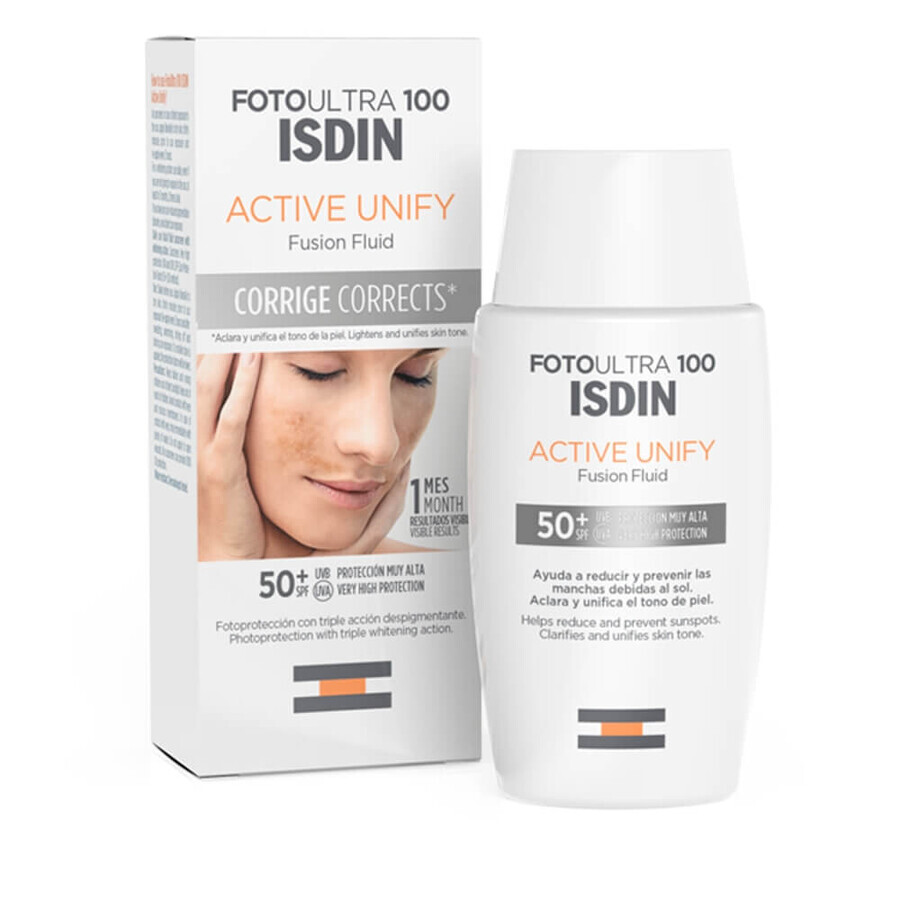 Isdin Fotoultra 100 Active Unify, Fluid zur Korrektur von Hautunreinheiten, SPF 50+, 50 ml